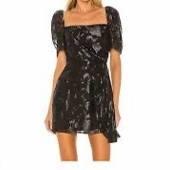 House of Harlow 1960 X Revolve Dresses & Skirts - House of Harlow 1960 x Revolve Black Metallic Floral Puff Sleeve Mini Dress M
